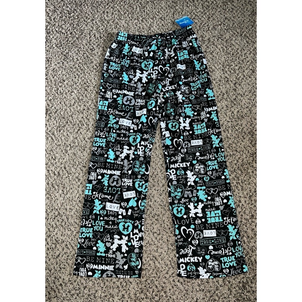 NWT Disney Women's Black Mickey &‎ Minnie True Love Pajama Pants Size Medium